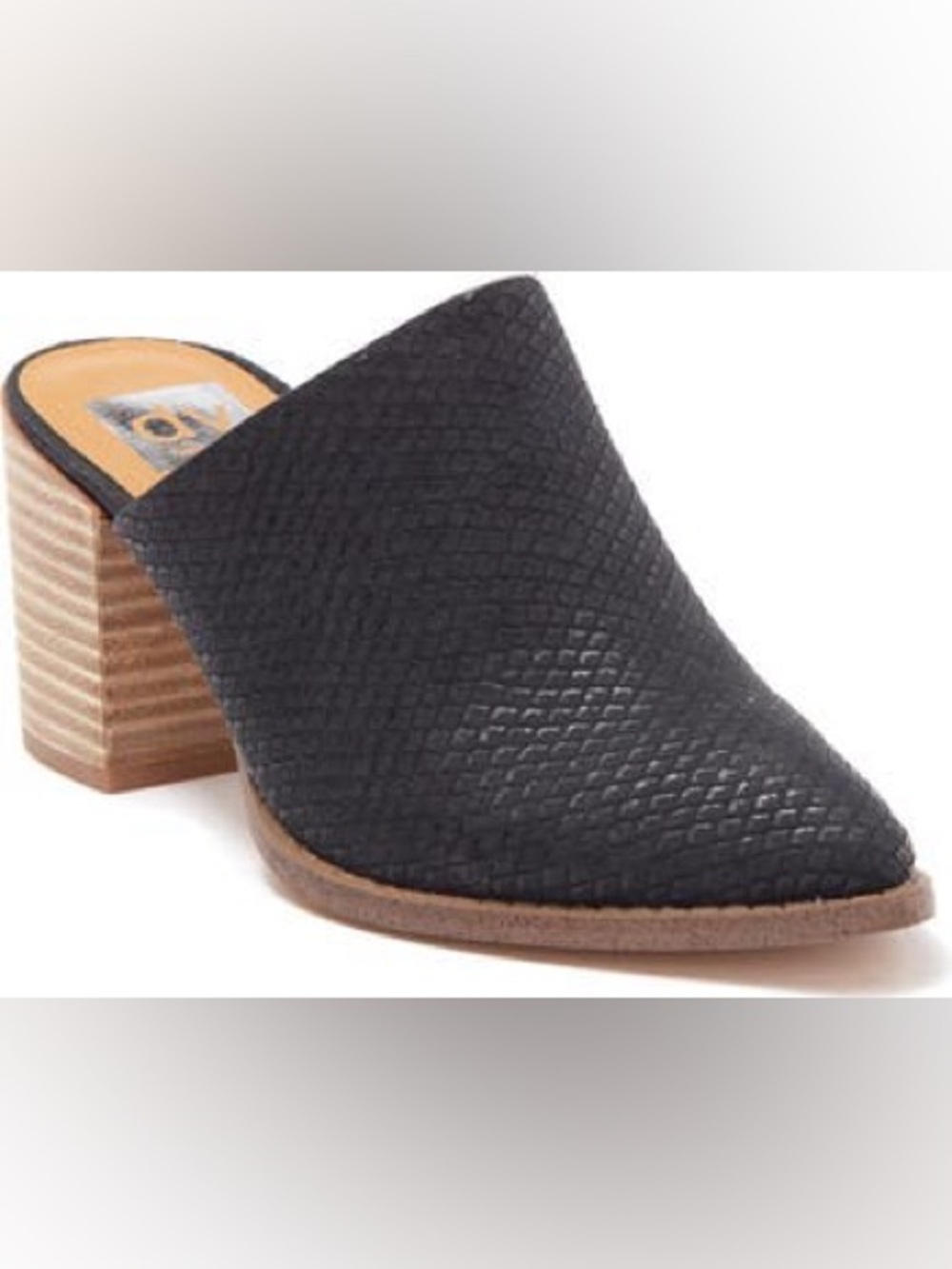Dolce Vita Black Textured Leather Mule with Tan Stacked Heel